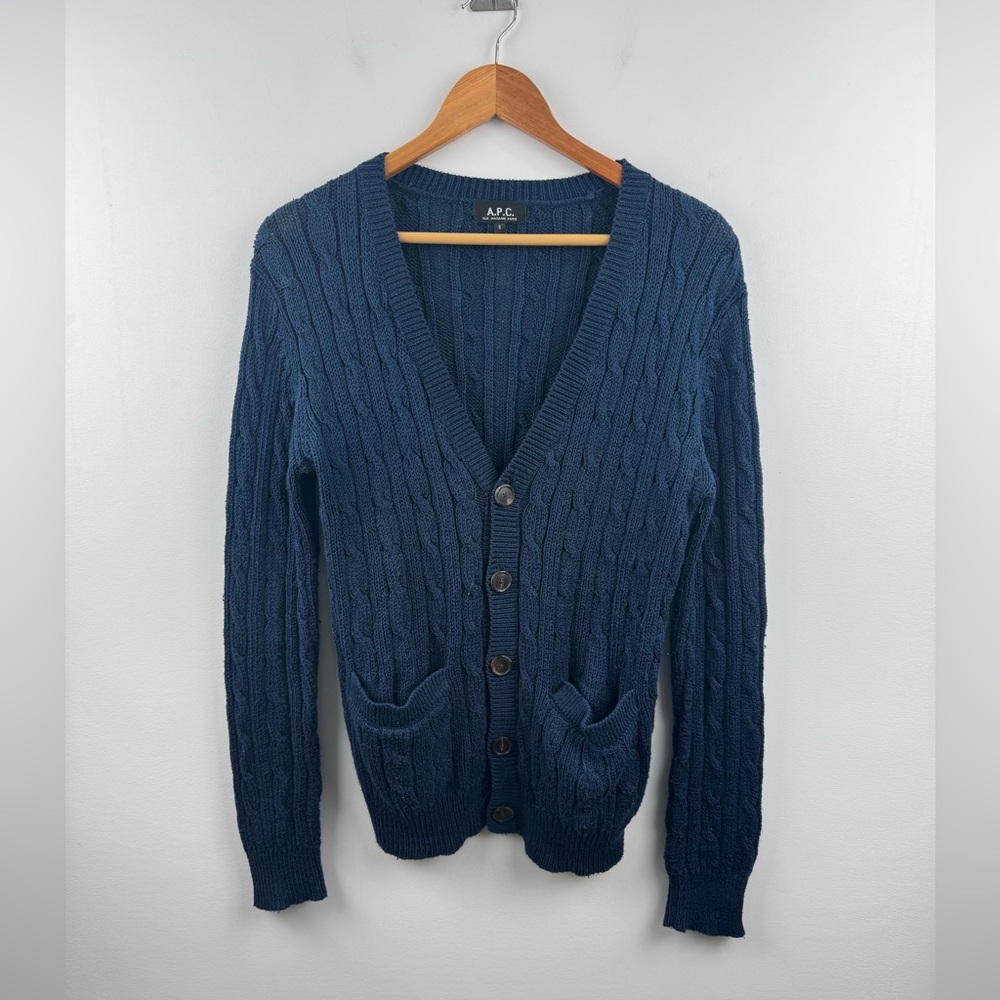 A.P.C Women Blue Cable Knit Cardigan Sweater Size‎ Small